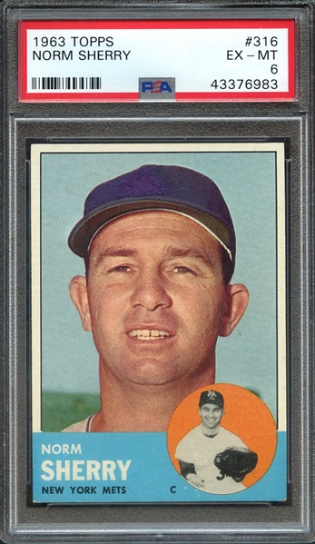 1963 TOPPS 316 NORM SHERRY PSA EX-MT 6
