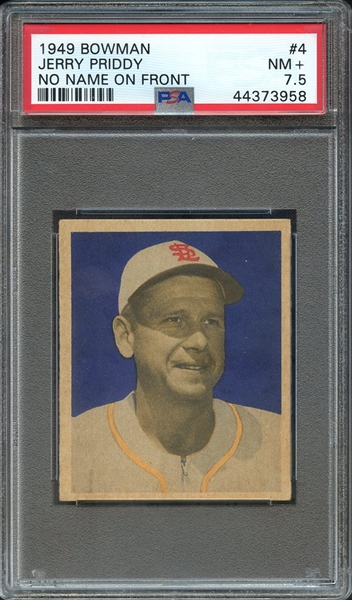 1949 BOWMAN 4 JERRY PRIDDY NO NAME ON FRONT PSA NM+ 7.5