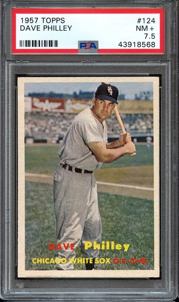 1957 TOPPS 124 DAVE PHILLEY PSA NM+ 7.5
