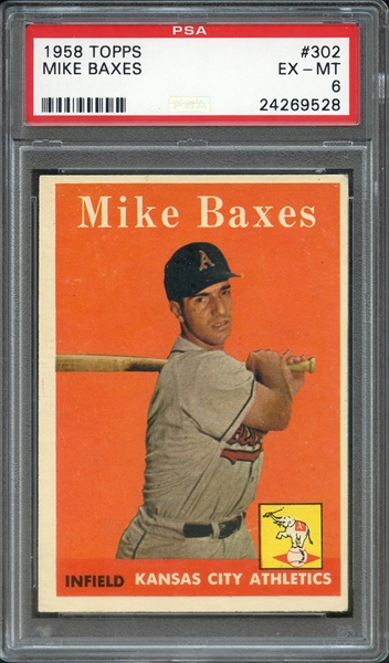 1958 TOPPS 302 MIKE BAXES PSA EX-MT 6