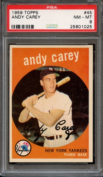 1959 TOPPS 45 ANDY CAREY PSA NM-MT 8
