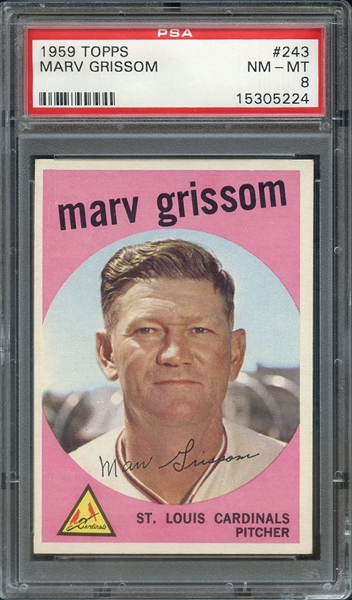 1959 TOPPS 243 MARV GRISSOM PSA NM-MT 8
