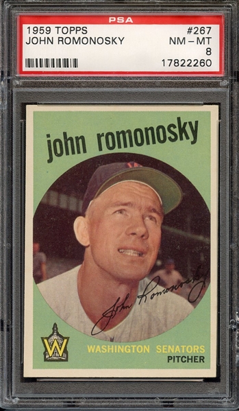 1959 TOPPS 267 JOHN ROMONOSKY PSA NM-MT 8