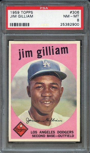 1959 TOPPS 306 JIM GILLIAM PSA NM-MT 8