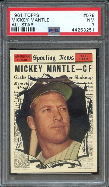 1961 TOPPS 578 MICKEY MANTLE ALL STAR PSA NM 7