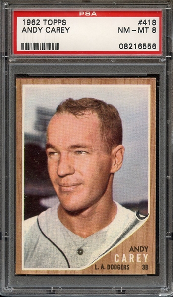 1962 TOPPS 418 ANDY CAREY PSA NM-MT 8