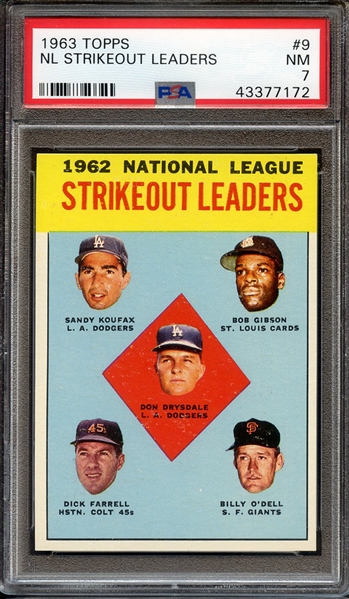 1963 TOPPS 9 NL STRIKEOUT LEADERS PSA NM 7