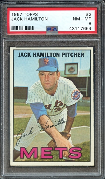 1967 TOPPS 2 JACK HAMILTON PSA NM-MT 8