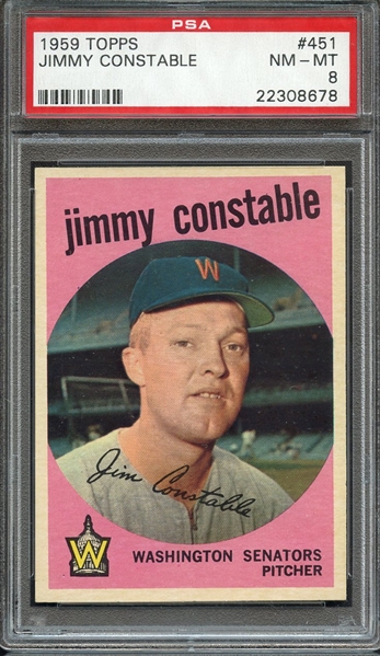 1959 TOPPS 451 JIMMY CONSTABLE PSA NM-MT 8