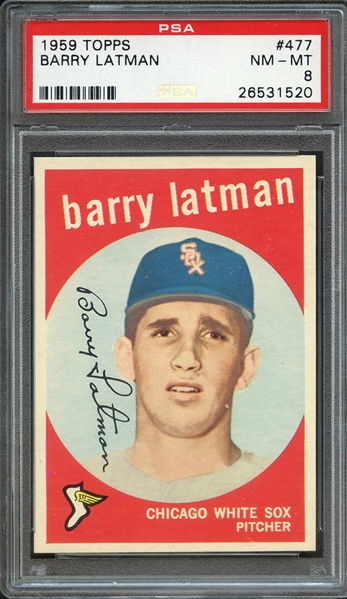 1959 TOPPS 477 BARRY LATMAN PSA NM-MT 8