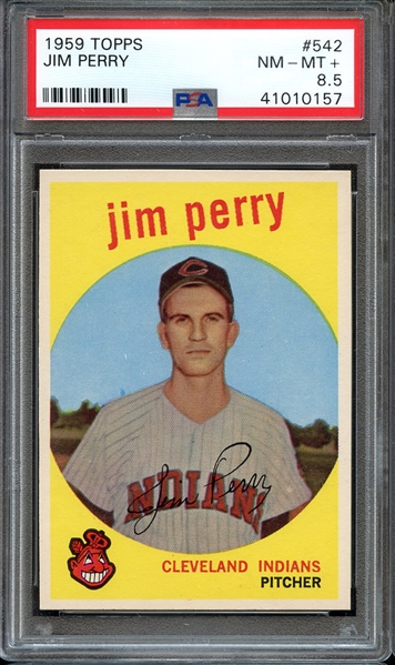 1959 TOPPS 542 JIM PERRY PSA NM-MT+ 8.5