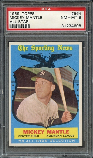 1959 TOPPS 564 MICKEY MANTLE ALL STAR PSA NM-MT 8
