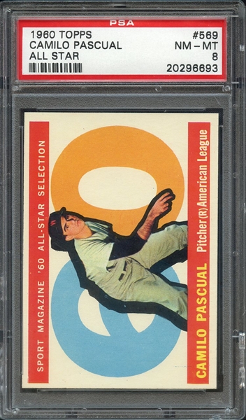 1960 TOPPS 569 CAMILO PASCUAL ALL STAR PSA NM-MT 8