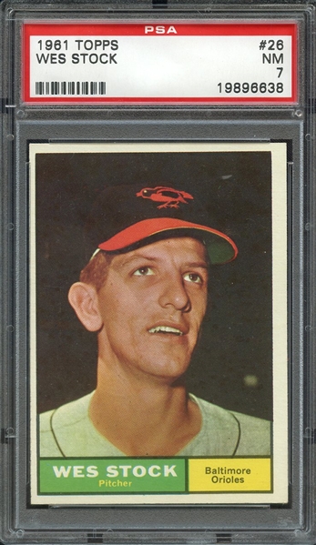 1961 TOPPS 26 WES STOCK PSA NM 7
