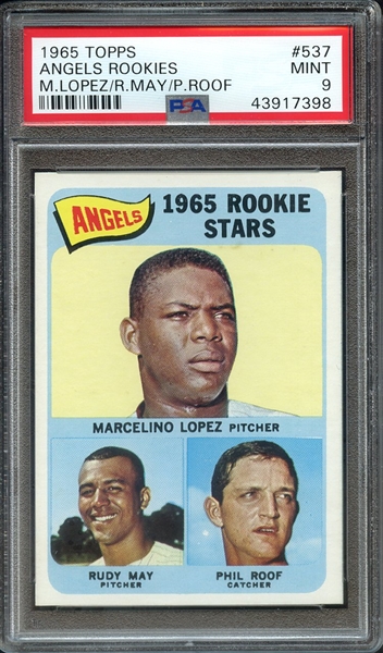 1965 TOPPS 537 ANGELS ROOKIES M.LOPEZ/R.MAY/P.ROOF PSA MINT 9