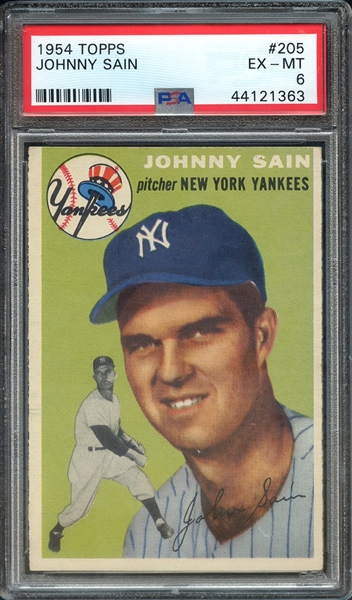 1954 TOPPS 205 JOHNNY SAIN PSA EX-MT 6