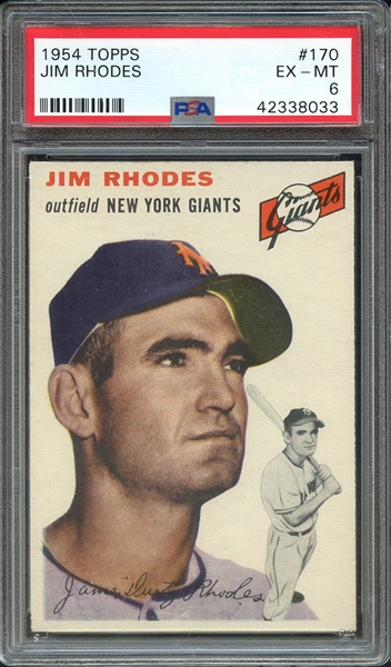 1954 TOPPS 170 JIM RHODES PSA EX-MT 6