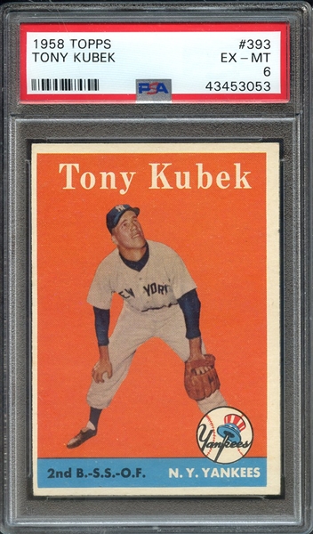 1958 TOPPS 393 TONY KUBEK PSA EX-MT 6