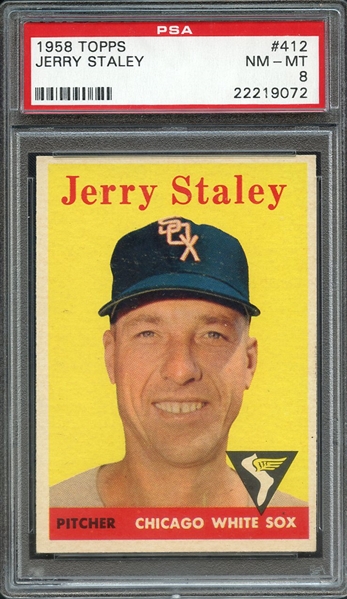 1958 TOPPS 412 JERRY STALEY PSA NM-MT 8