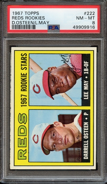 1967 TOPPS 222 REDS ROOKIES D.OSTEEN/L.MAY PSA NM-MT 8