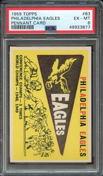 1959 TOPPS 83 PHILADELPHIA EAGLES PENNANT CARD PSA EX-MT 6