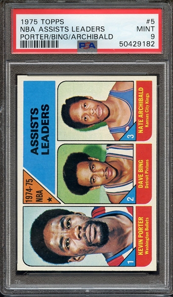 1975 TOPPS 5 NBA ASSISTS LEADERS PORTER/BING/ARCHIBALD PSA MINT 9