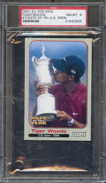 2001 S.I. FOR KIDS ATHLETE OF THE YEAR TIGER WOODS ATHLETE OF YR.-U.S. OPEN PSA NM-MT 8