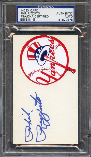 PHIL RIZZUTO SIGNED INDEX CARD PSA/DNA AUTHENTIC