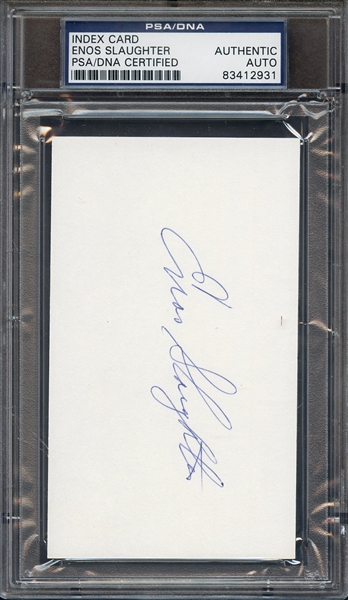 ENOS SLAUGHTER SIGNED INDEX CARD PSA/DNA AUTHENTIC