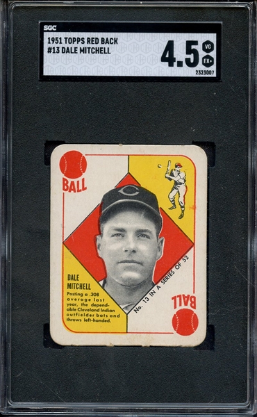 1951 TOPPS RED BACK 13 DALE MITCHELL SGC VG-EX+ 4.5