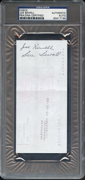 JOE SEWELL SIGNED CHECK PSA/DNA AUTHENTIC