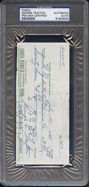 GEORGE TRAFTON SIGNED CHECK PSA/DNA AUTHENTIC