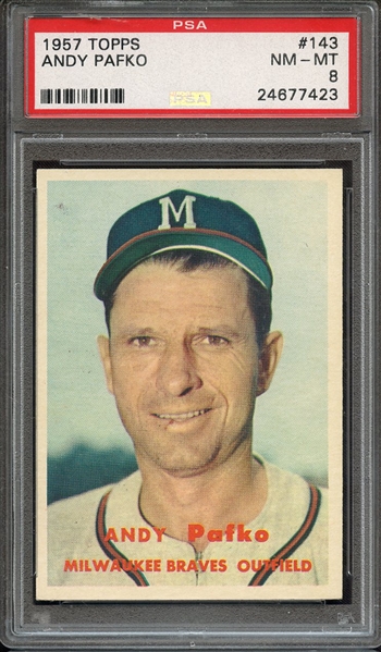 1957 TOPPS 143 ANDY PAFKO PSA NM-MT 8