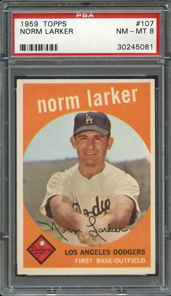 1959 TOPPS 107 NORM LARKER PSA NM-MT 8