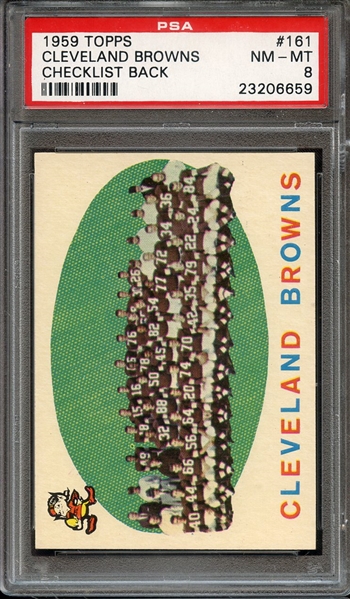 1959 TOPPS 161 CLEVELAND BROWNS CHECKLIST BACK PSA NM-MT 8