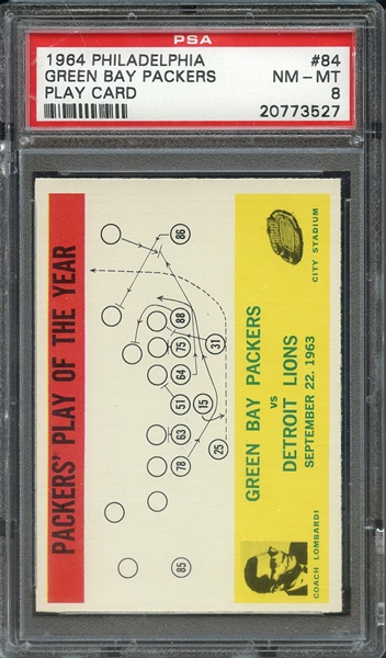 1964 PHILADELPHIA 84 GREEN BAY PACKERS PLAY CARD PSA NM-MT 8