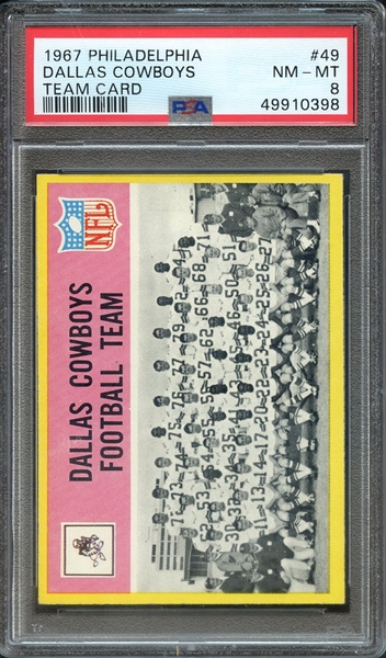 1967 PHILADELPHIA 49 DALLAS COWBOYS TEAM CARD PSA NM-MT 8