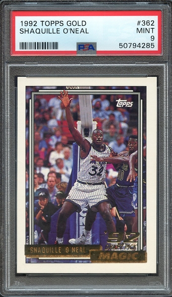 1992 TOPPS GOLD 362 SHAQUILLE O'NEAL PSA MINT 9