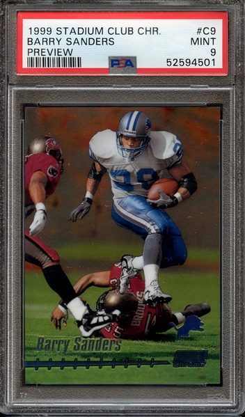 1999 STADIUM CLUB CHROME PREVIEW C9 BARRY SANDERS PREVIEW PSA MINT 9