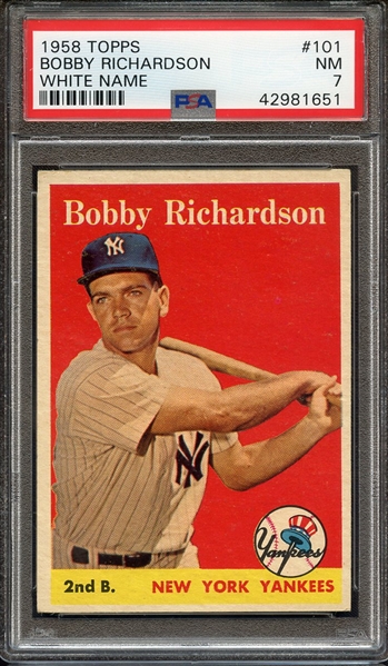 1958 TOPPS 101 BOBBY RICHARDSON WHITE NAME PSA NM 7