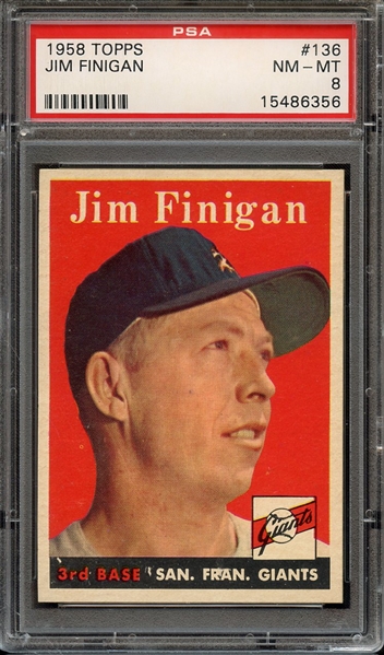 1958 TOPPS 136 JIM FINIGAN PSA NM-MT 8