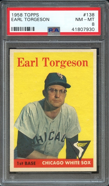 1958 TOPPS 138 EARL TORGESON PSA NM-MT 8