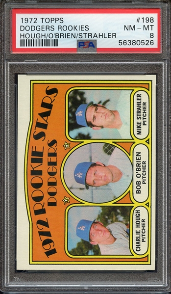 1972 TOPPS 198 DODGERS ROOKIES HOUGH/O'BRIEN/STRAHLER PSA NM-MT 8