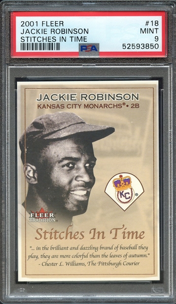 2001 FLEER STITCHES IN TIME 18 JACKIE ROBINSON STITCHES IN TIME PSA MINT 9