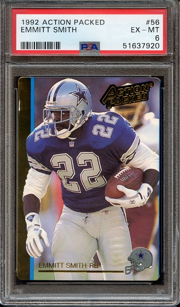 1992 ACTION PACKED 56 EMMITT SMITH PSA EX-MT 6