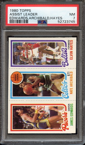 1980 TOPPS ASSIST LEADER EDWARDS,ARCHIBALD,HAYES PSA NM 7
