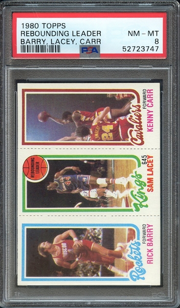 1980 TOPPS REBOUNDING LEADER BARRY, LACEY, CARR PSA NM-MT 8