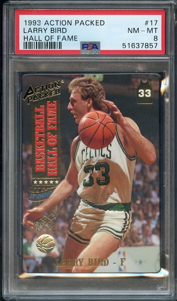 1993 ACTION PACKED HALL OF FAME 17 LARRY BIRD HALL OF FAME PSA NM-MT 8