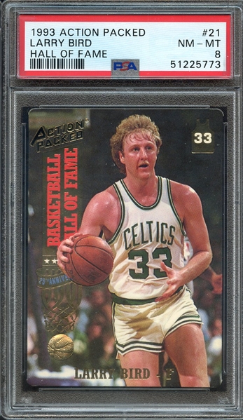1993 ACTION PACKED HALL OF FAME 21 LARRY BIRD HALL OF FAME PSA NM-MT 8