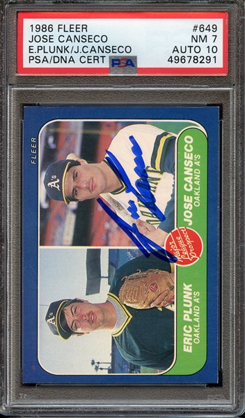 1986 FLEER 649 SIGNED JOSE CANSECO PSA NM 7 PSA/DNA AUTO 10